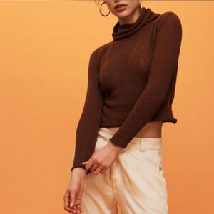Savannah Morrow Taya Cotton Knit Turtleneck Sweater Top Cocoa Brown Medium NWT